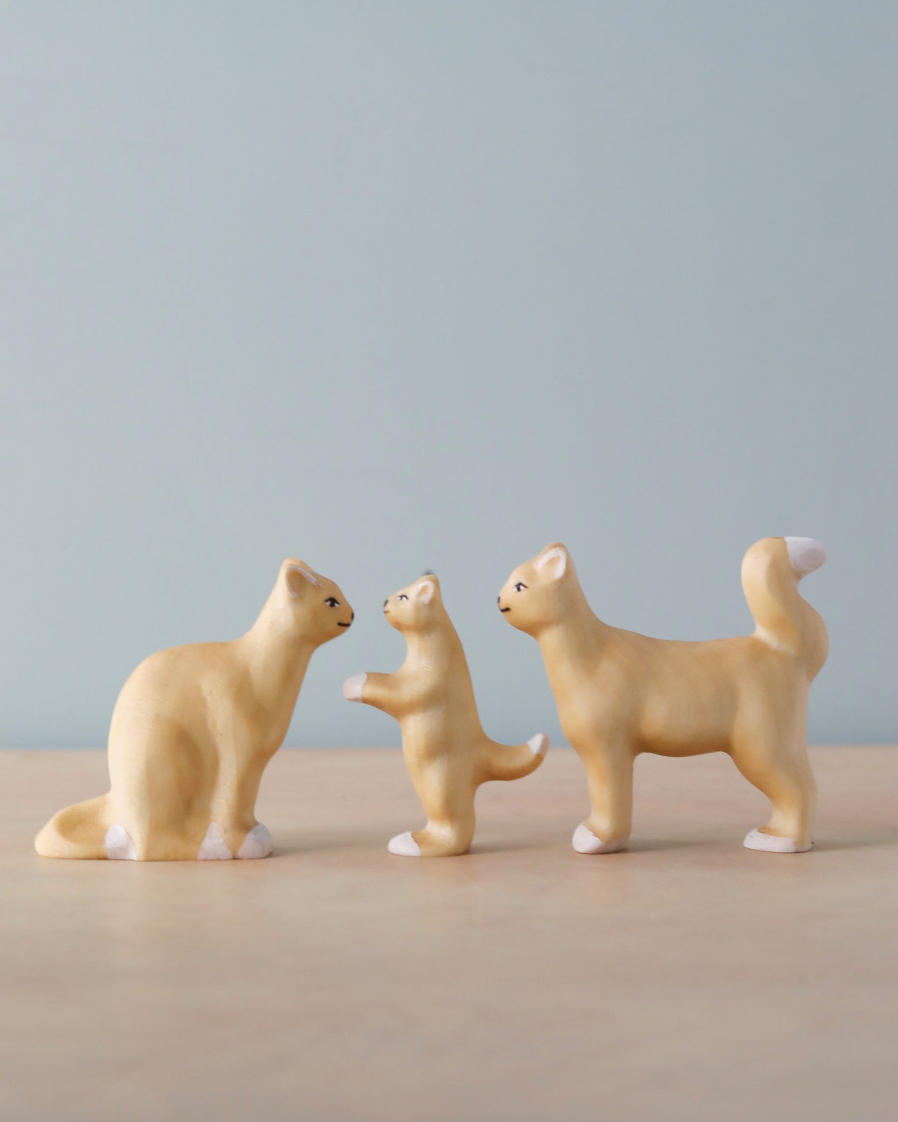 Handmade Wooden Cat Family