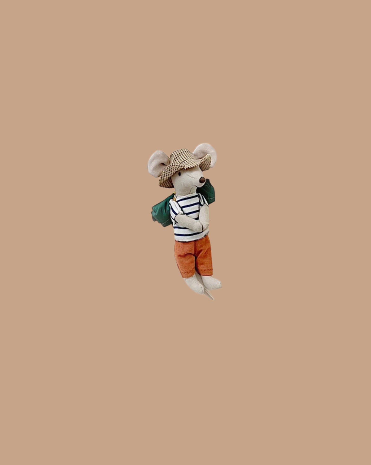 Maileg Hiker Mouse With Dark Blue Striped Shirt - Big brother
